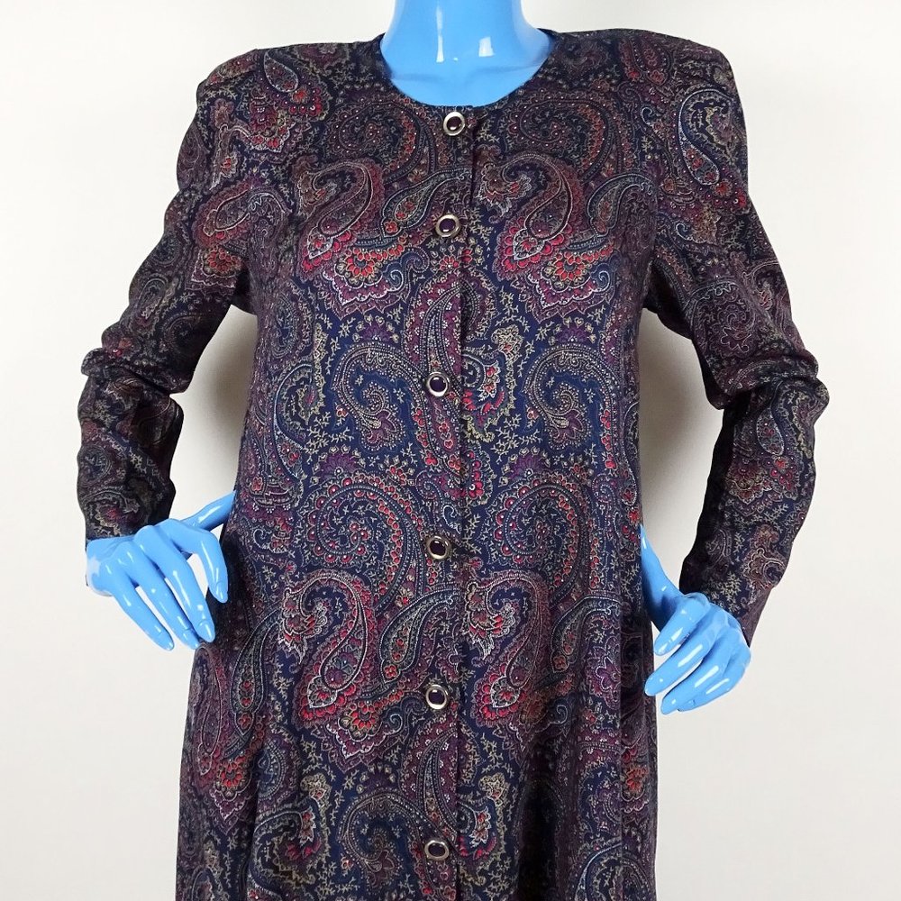 Vintage Motherhood Maternity Paisley Tunic Top Blouse S 4 6 Padded Shoulders Vtg